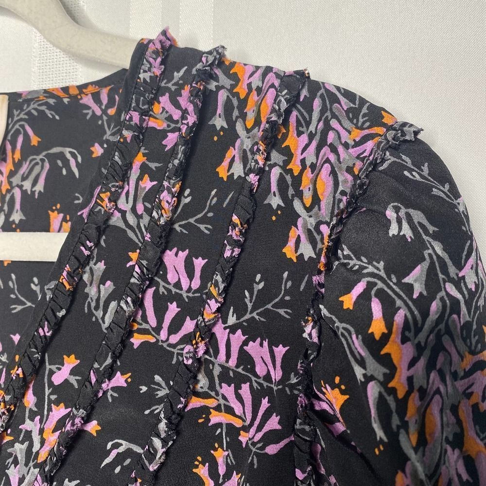 Cinq a Sept Snapdragon Keira Silk Floral V-Neck Blouse Short Sleeve Small Top - Picture 5 of 11